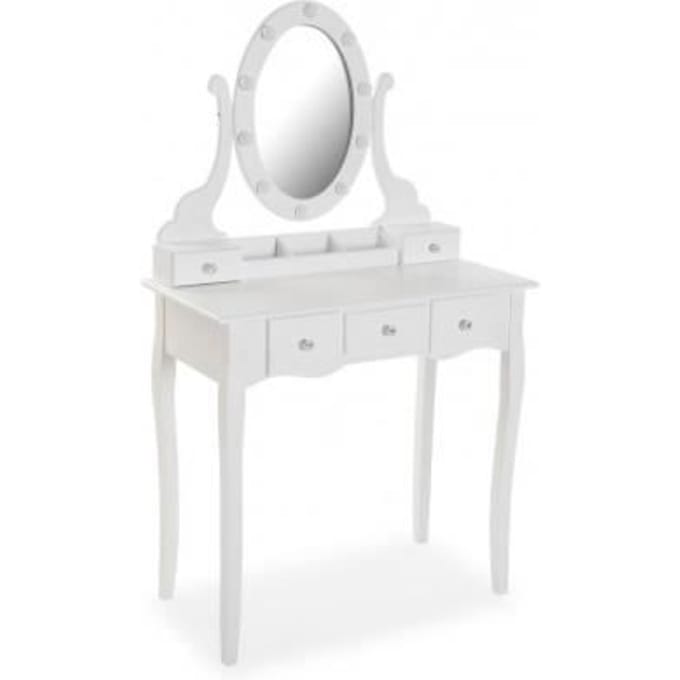 Coiffeuse Classique Mariah - Table de Maquillage en Bois et verre - Blanc - Versa wit