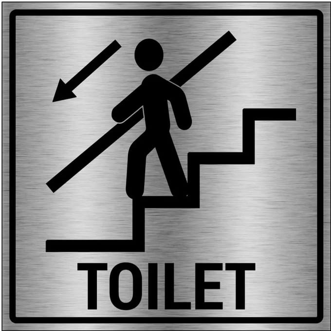 Toilet trap omlaag bord - gecoat brushed aluminium | 30 x 30 cm