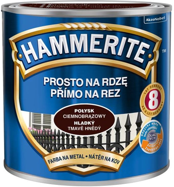 Hammerite Direct roest glad 0,25 l, donkerbruin