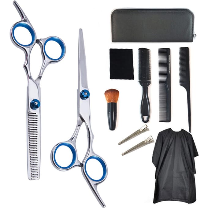 11-delige Haarkniptangenset met Clip, Borstel en Kam Roestvrij Staal Kappersschaartjes Set voor Barbier black