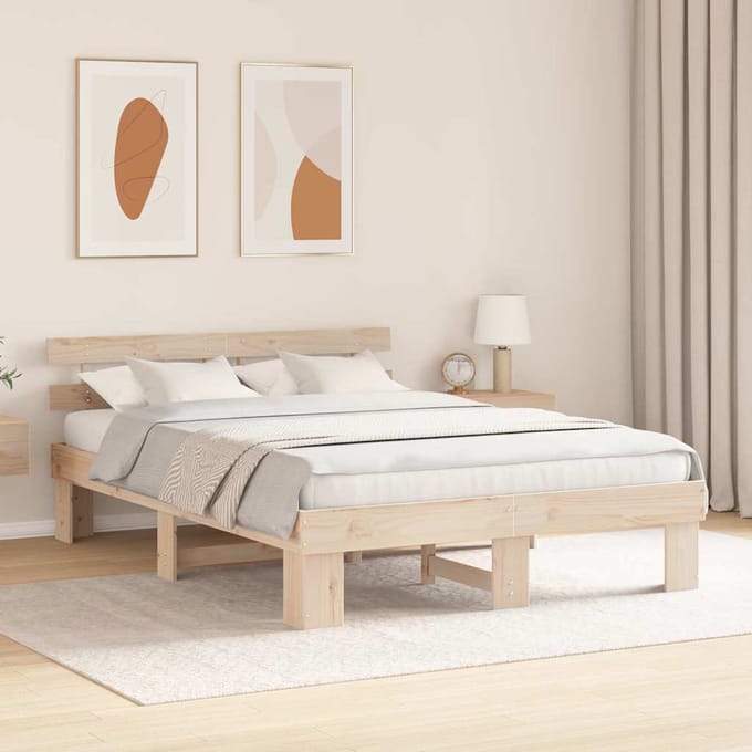 vidaXL - Bedframe - met - hoofdeinde - Naturel - 150 - x - 200 - cm - Massief - grenenhout