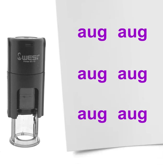 CombiCraft Stempel maand augustus 10mm rond paarse inkt - per 1 stuk