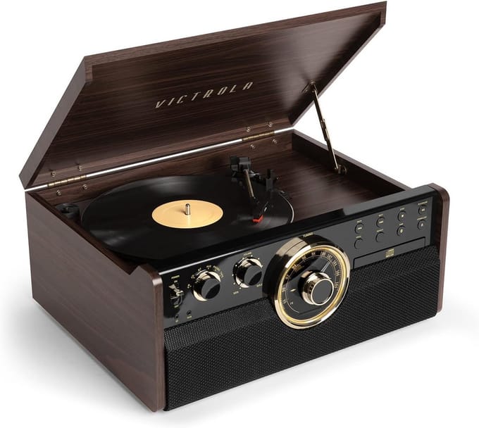 6-in-1 Platenspeler met Bluetooth, Radio, CD- en Cassettespeler - Ingebouwde Speakers