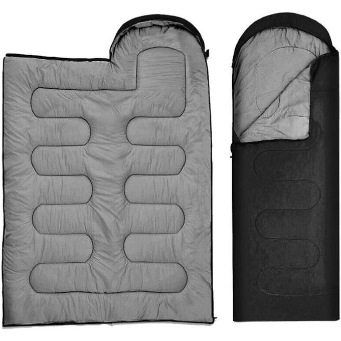 Slaapzak met capuchon, 2-in-1 kampeerquilt, zwart