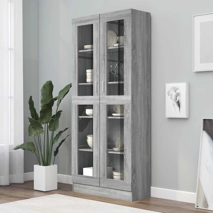 vidaXL - Vitrinekast - 82,5x30,5x185 - cm - bewerkt - hout - grijs - sonoma - eiken