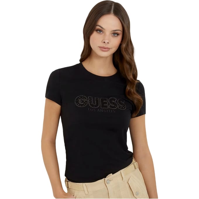 T-shirt met labelstitching en siersteentjes