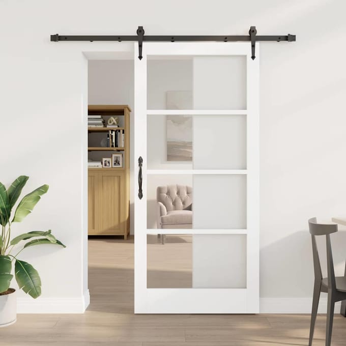 vidaXL - Schuifdeur - 93 - x - 202 - cm - Massief - grenenhout - en - glas - Wit