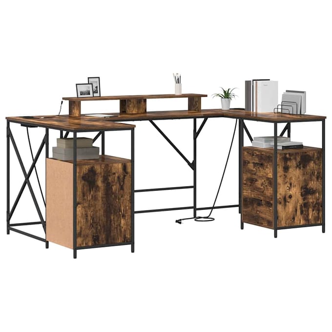 vidaXL - Bureau - Rook - Eiken - Bewerkt - hout - 182 - x - 101 - x - 87,5 - cm