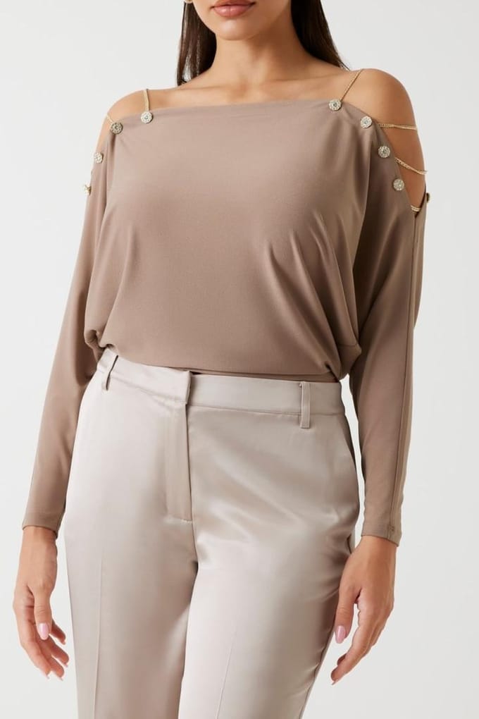 GUESS Adri Top Silk Taupe Taglia: M | Maglie a manica lunga Outlet | Donna | Nero