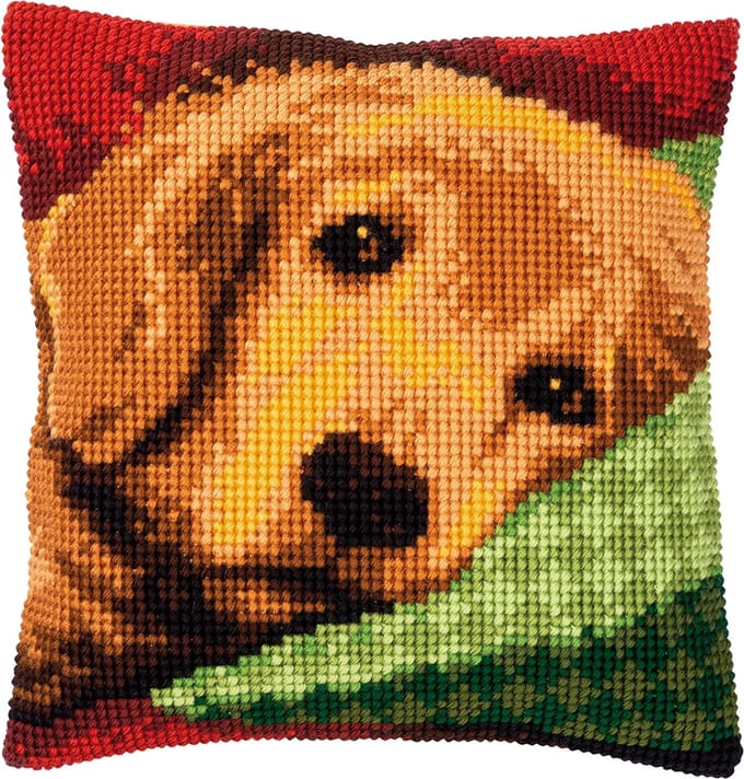 Kruissteekkussen kit Slaperig hondje