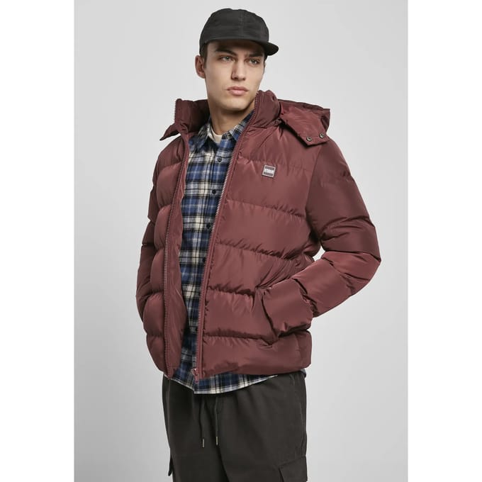 Urban Classics - Hooded Gewatteerd jack - 2XL - Bordeaux rood