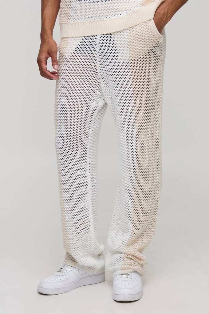 Relaxte pasvorm Kleurblok Open Steek Gebreide Joggers | Stone | Size Medium