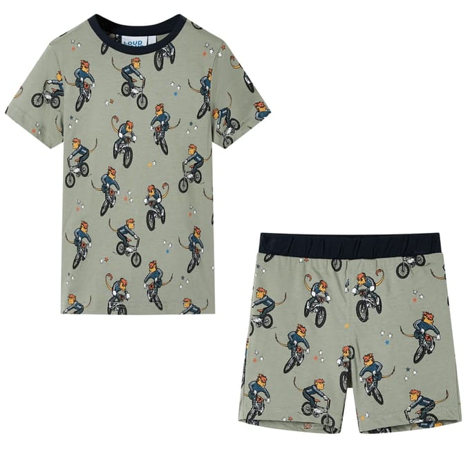 vidaXL - Kinderpyjama - met - korte - mouwen - 92 - lichtkaki