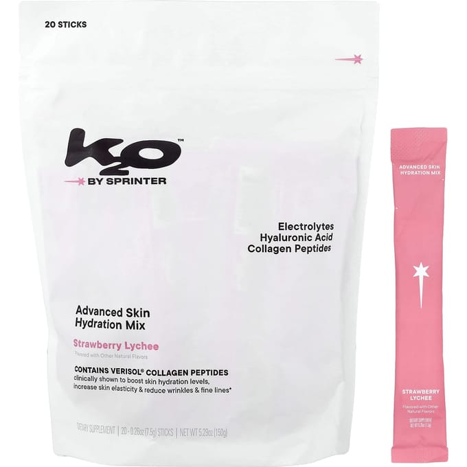 k2o by Sprinter, Geavanceerde Huid Hydratatie Mix, Aardbei Lychee, 20 Sticks, 7,5g elk