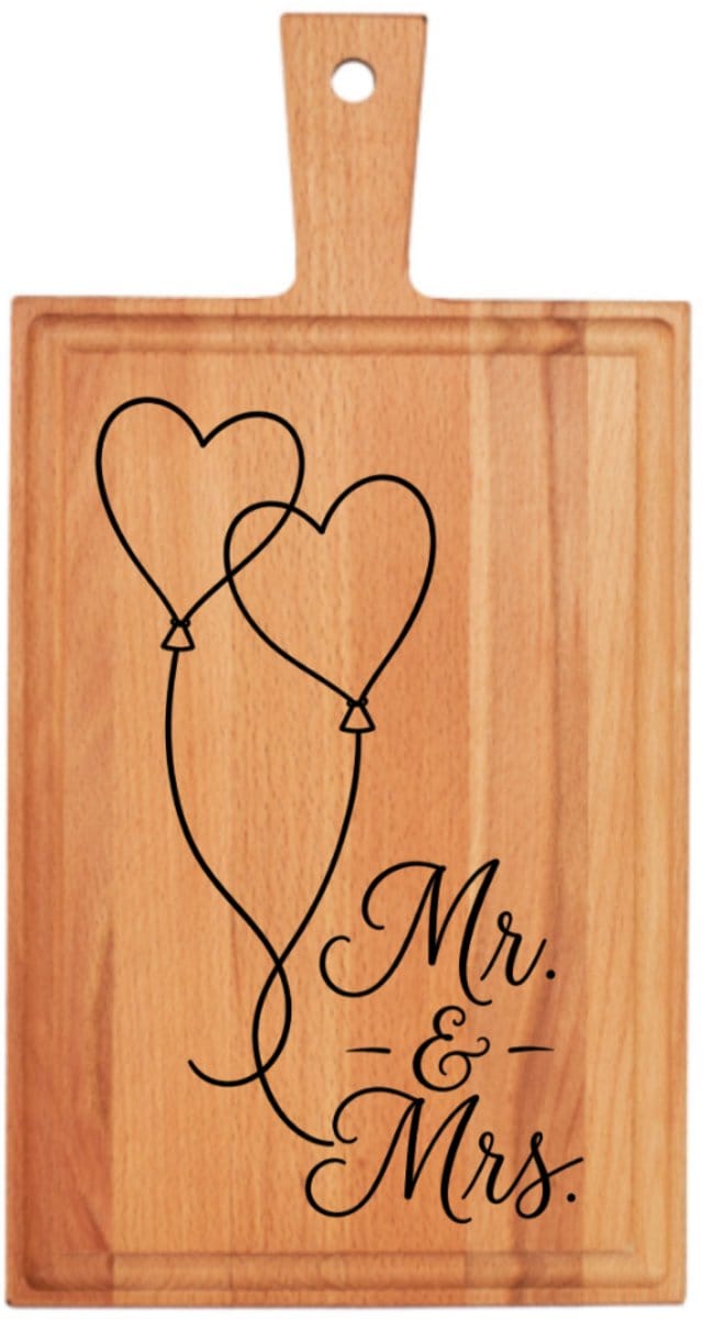 Mr & Mrs | Bruiloft | Borrelplank | JM Woods | Gravering | 38 x 20