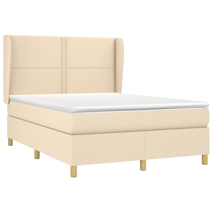 vidaXL - Boxspring - met - matras - stof - crèmekleurig - 140x200 - cm