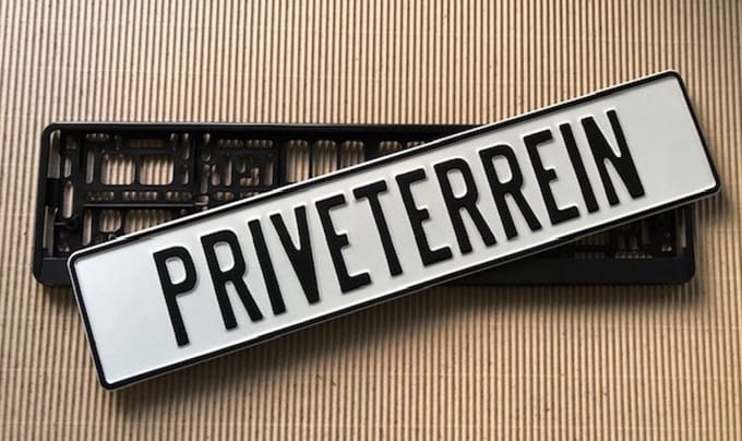 Priveterrein Bord / Zwart-Wit / 52x11 cm / Aluminium / Met Gratis Houder