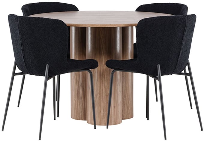Olivia eethoek tafel Ø110cm en 4 teddy stoelen bruin.