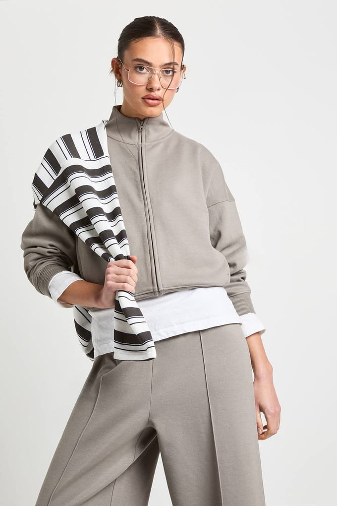 boohoo Dames Interlock trainingspak met trechterhals en rits | Paddestoel | Maat: XL