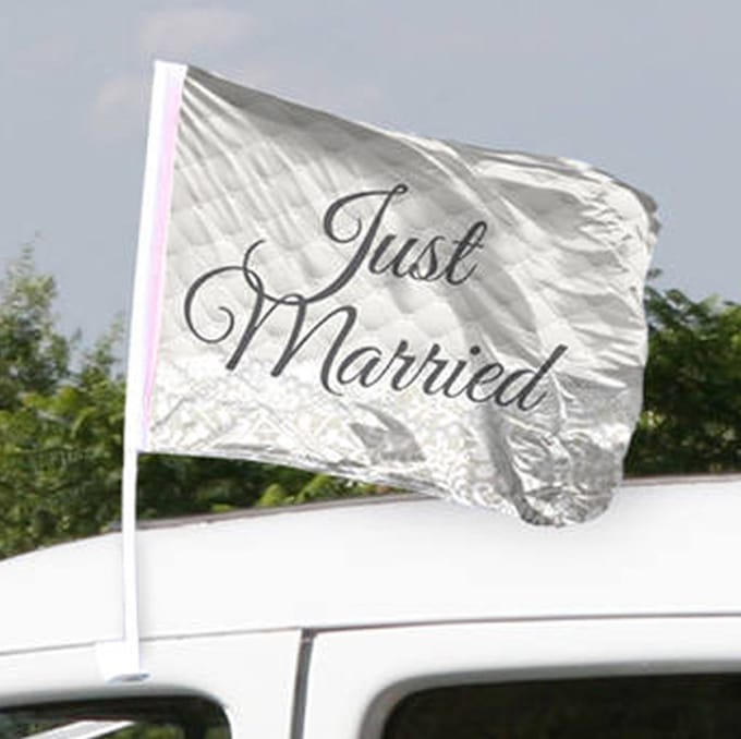 Just Married : vlag voor wagen / HUWELIJK / per set 2 stuks