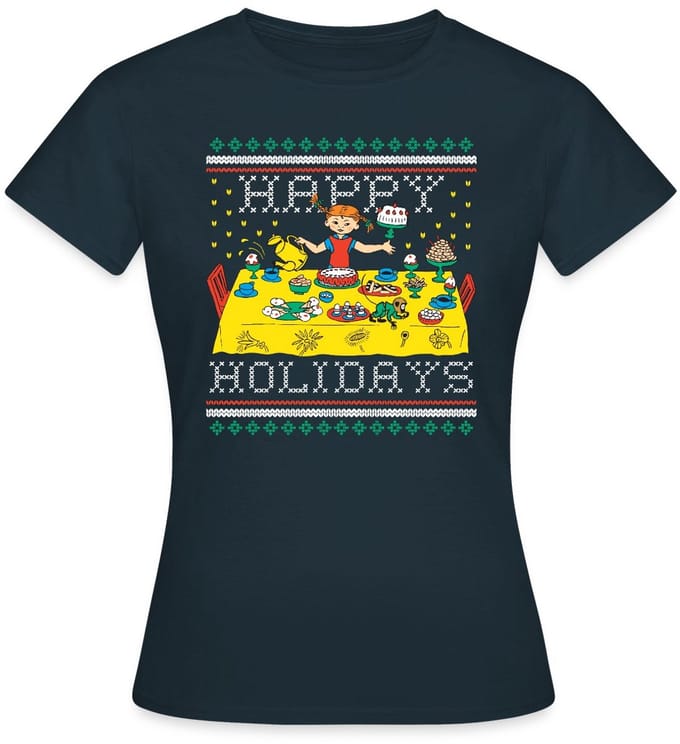 Pippi Langkous En Meneer Nilsson Happy Holidays T-Shirt Dames