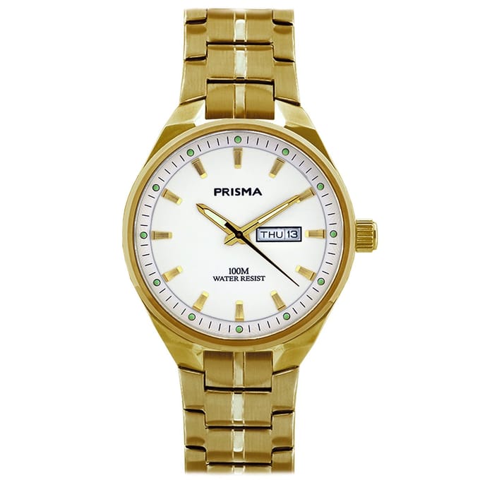 Prisma horloge P.2435 Century goudkleurig off-white dag/datum