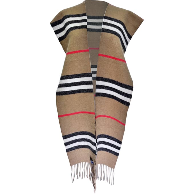 Burberry Icon Stripe Patroon Sjaal in Beige Merino Wol