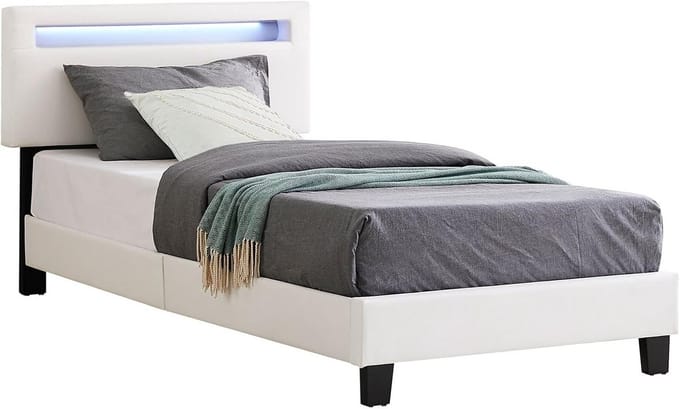 Gestoffeerd bed 90x200 cm met LED-verlichting en verstelbaar hoofdeinde