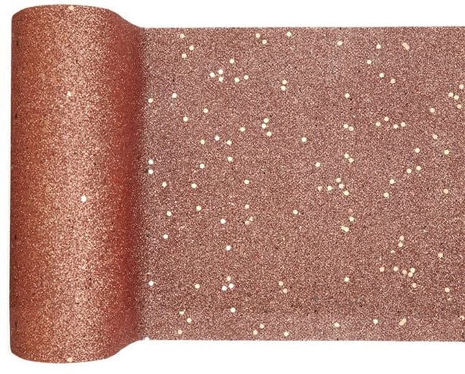 Santex Kerstdiner glitter tafelloper smal op rol - rose goud - 18 x 500 cm - polyester
