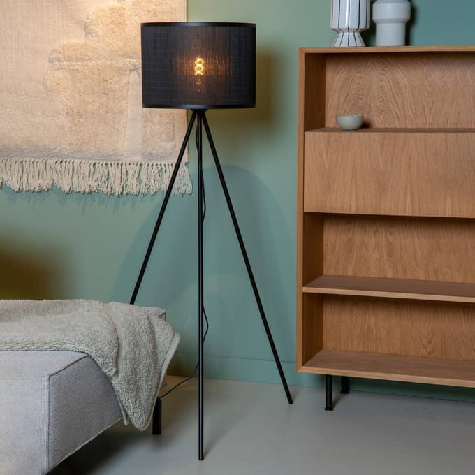 Lucide TAGALOG - Vloerlamp - Ø 55 cm - 1xE27 - Zwart - Japandi