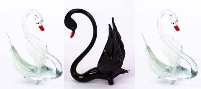 Set van 3 mondgeblazen glazen zwanen - zwaan - glas - handmade