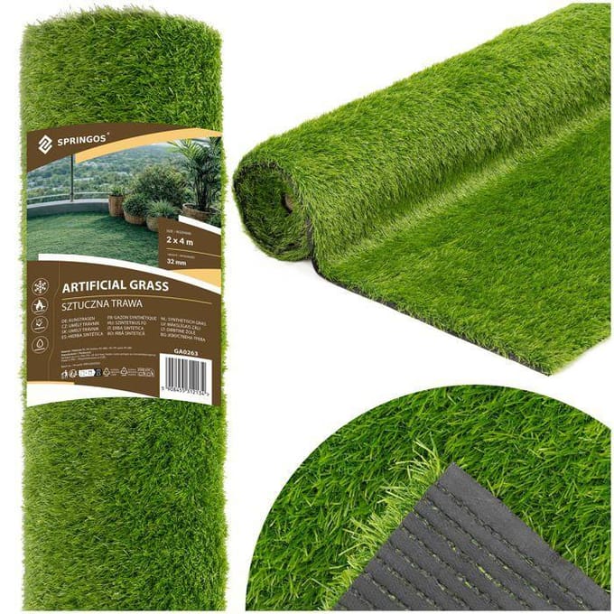 Gazon artificiel - SPRINGOS - GA0263 - 32 mm - 2x4 m - 21 100 touffes/m²