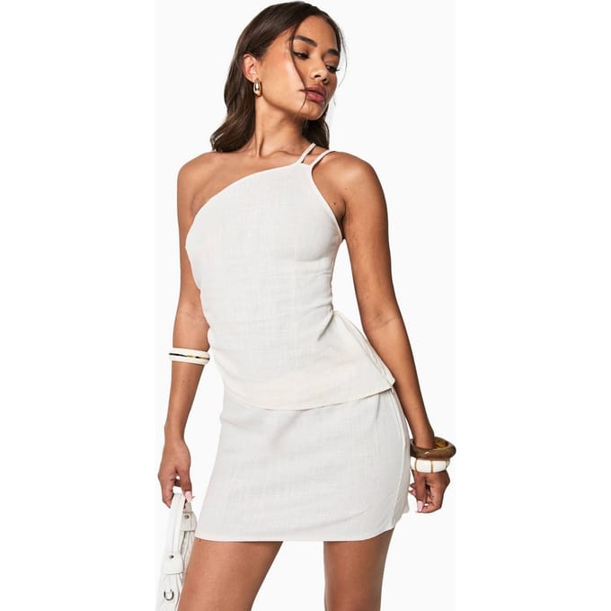 boohoo Dames Linen Look Mini Rok | Beige | Maat: 12