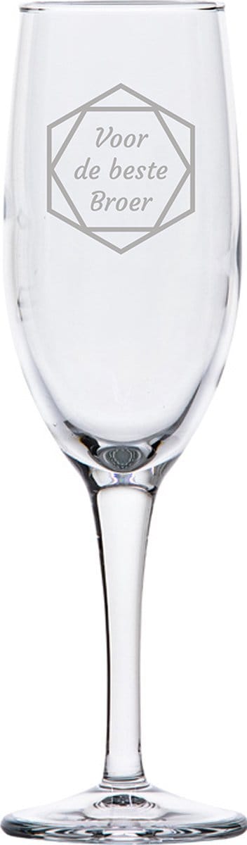Gegraveerde Champagneglas 16,5cl voor de beste Broer in hexagon