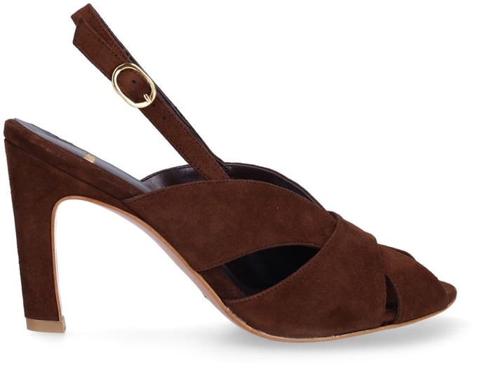 Manfield - Dames - Bruine suède slingbacks - Maat 38