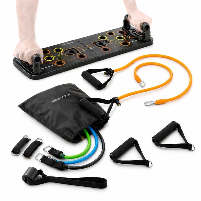 Pack fitness - INNOVAGOODS - Pulsher InnovaGoods - Planche à pompes + bandes résistance - 3 niveaux - Antidérapant jaune