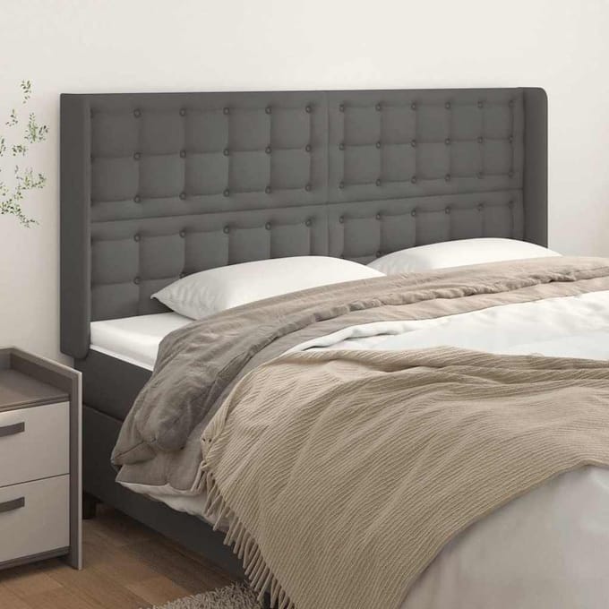 vidaXL - Hoofdbord - met - randen - 203x16x118/128 - cm - kunstleer - grijs