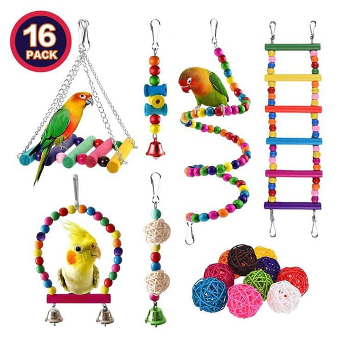 16-pack speelgoedset voor papegaaien Verscheidenheid aan speelgoed voor vogelkooi-accessoires Veilig en duurzaam vogelspeelgoed 16 blue