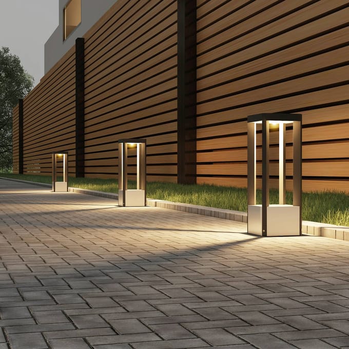 Lucande LED sokkellamp Kalisa, IP65, 42 cm, grijs, metaal
