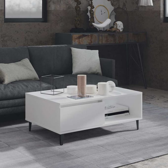 vidaXL - Salontafel - 90x60x35 - cm - bewerkt - hout - wit