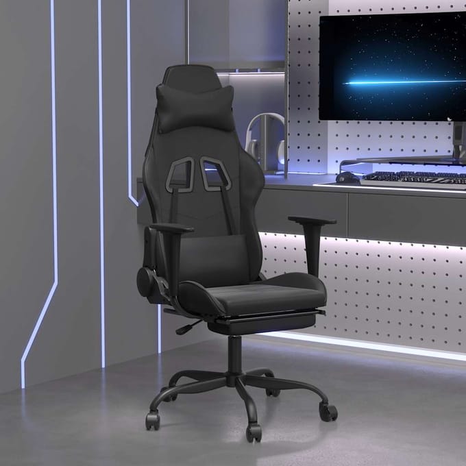 vidaXL - Massage - gamestoel - met - voetensteun - kunstleer - zwart