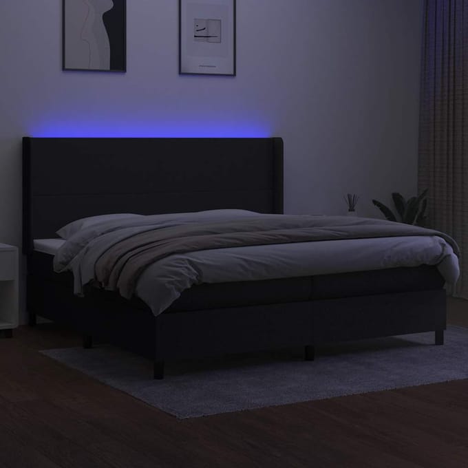 vidaXL - Boxspring - met - matras - en - LED - stof - zwart - 200x200 - cm