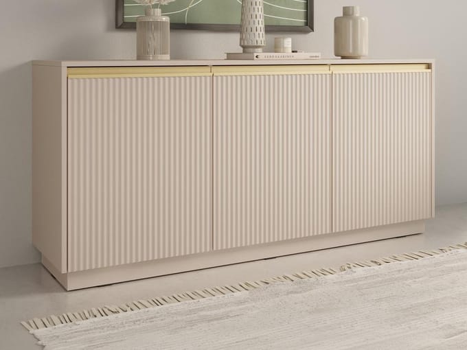 Vente-unique Buffetkast met 3 deurtjes van MDF - Beige en goudkleurig - POSINIA