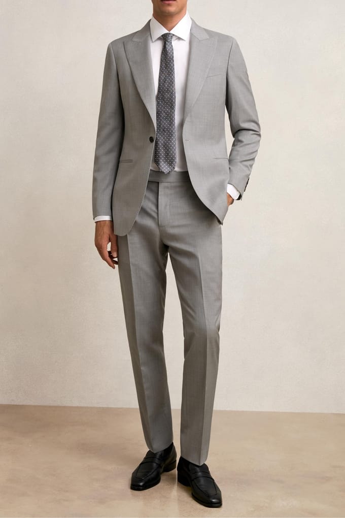 Reiss Sb 1b Peak Wool Blazer Mid Grey Größe: 36 | Bundfaltenhosen Outlet | Herren | Grau