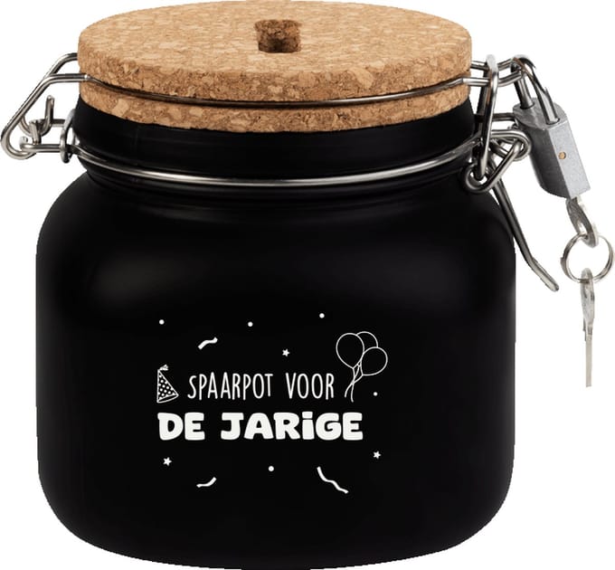 Spaarpot - Voor de jarige - Glas - 10,5x11x12,5cm