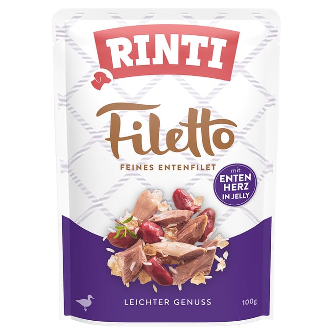 24x 100g RINTI Filetto Pouch in Jelly Eend met eendenhart natvoer voor honden