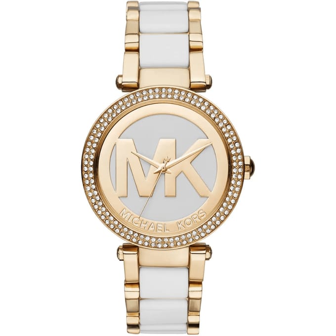 Michael Kors Parker MK6313 Witte Wijzerplaat 39mm Dames Gouden & Witte Horloge
