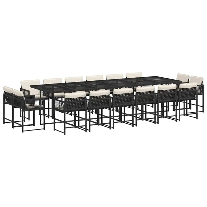 vidaXL - 17-delige - Tuinset - met - kussens - poly - rattan - zwart