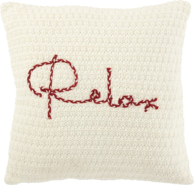 J-Line kussen Gebreid Relax - polyester/acryl - wit/rood