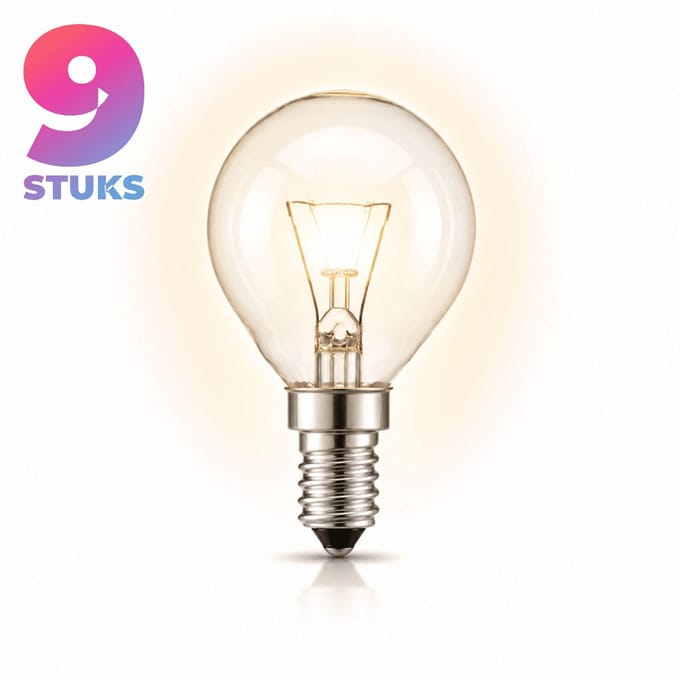 9x Kogel Gloeilamp E14 - 25W - Warm Wit Licht (2700K) - 180 lm - 1 jaar - Dimbaar